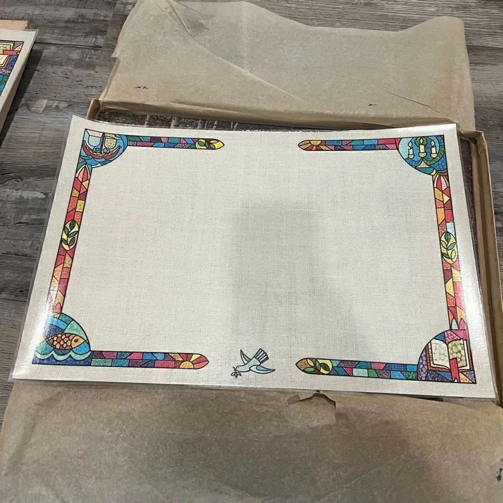 Set of 6 vintage permanent plastic coated inspirational placemats